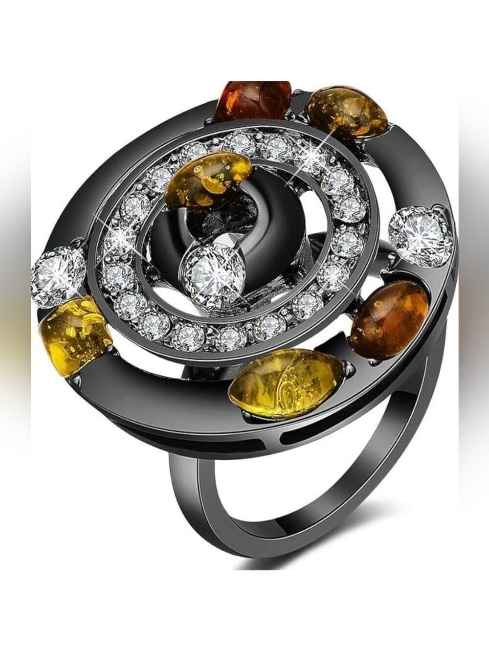 Round Shape Colorful Crystal Setting Statement Ring